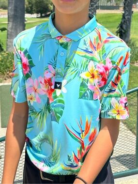 Bad Birdie Unisex Youth Boys UPF 50 Polo Tropical Golf Polo Shirt XL 12-13T